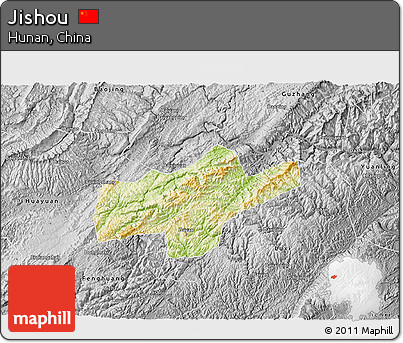 Physical 3D Map of Jishou, desaturated