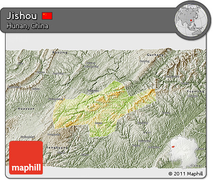 Physical 3D Map of Jishou, semi-desaturated