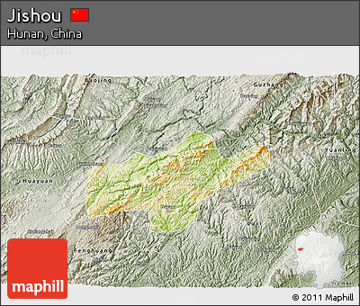 Physical 3D Map of Jishou, semi-desaturated