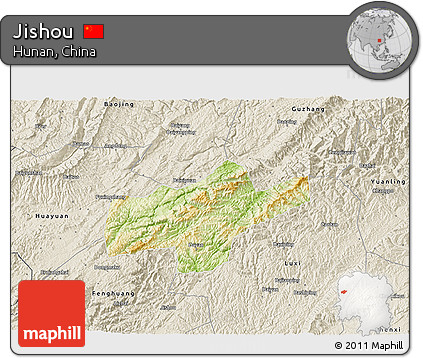 Physical 3D Map of Jishou, shaded relief outside