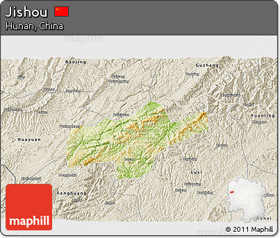 Physical 3D Map of Jishou, shaded relief outside