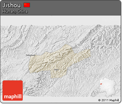 Shaded Relief 3D Map of Jishou, lighten, desaturated