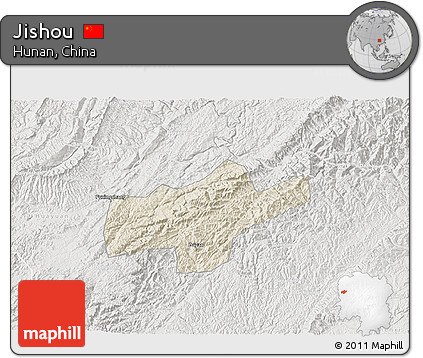 Shaded Relief 3D Map of Jishou, lighten, semi-desaturated