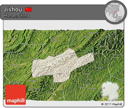 Shaded Relief 3D Map of Jishou, satellite outside