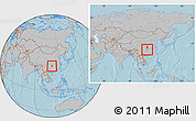 Gray Location Map of Jishou, within the entire country, hill shading