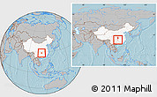 Gray Location Map of Jishou, highlighted country, within the entire country, hill shading