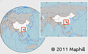 Gray Location Map of Jishou, highlighted country, highlighted parent region, within the entire country, hill shading