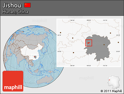 Gray Location Map of Jishou, highlighted country, highlighted parent region, hill shading