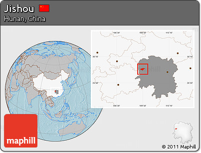Gray Location Map of Jishou, highlighted country, highlighted parent region, hill shading