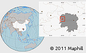 Gray Location Map of Jishou, highlighted country, highlighted parent region, hill shading