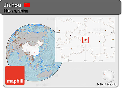 Gray Location Map of Jishou, highlighted country, hill shading