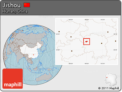 Gray Location Map of Jishou, highlighted country, hill shading