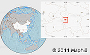 Gray Location Map of Jishou, highlighted country, hill shading
