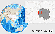 Shaded Relief Location Map of Jishou, highlighted country, highlighted parent region