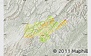 Physical Map of Jishou, lighten, semi-desaturated