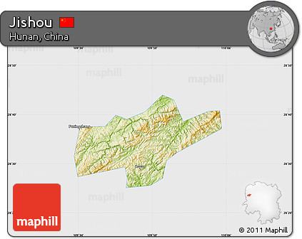 Physical Map of Jishou, single color outside
