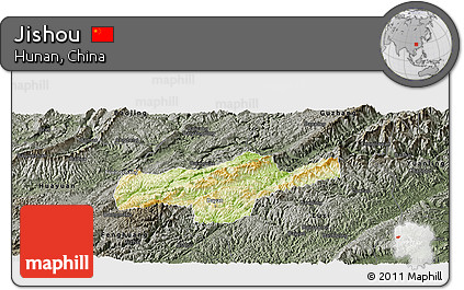 Physical Panoramic Map of Jishou, darken, semi-desaturated