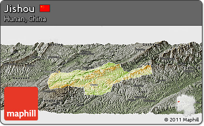 Physical Panoramic Map of Jishou, darken, semi-desaturated