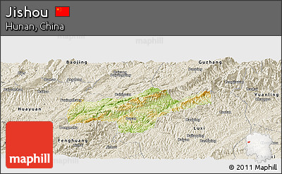 Physical Panoramic Map of Jishou, shaded relief outside