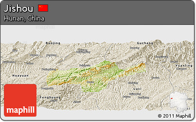 Physical Panoramic Map of Jishou, shaded relief outside