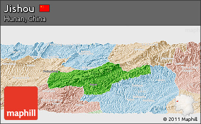 Political Panoramic Map of Jishou, lighten