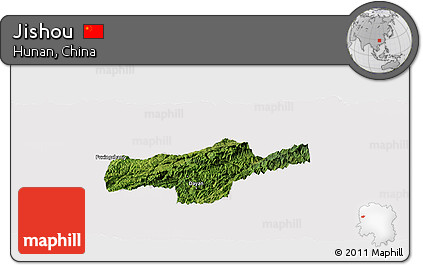 Satellite Panoramic Map of Jishou, cropped outside