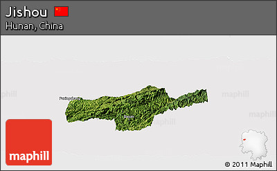 Satellite Panoramic Map of Jishou, cropped outside