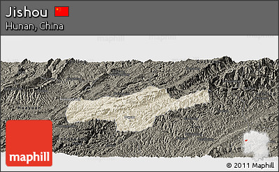 Shaded Relief Panoramic Map of Jishou, darken