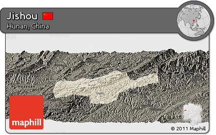 Shaded Relief Panoramic Map of Jishou, darken