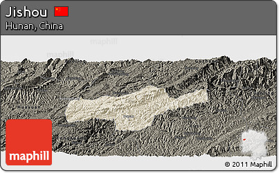Shaded Relief Panoramic Map of Jishou, darken