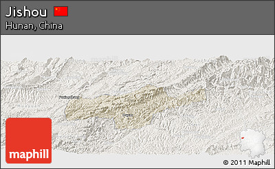 Shaded Relief Panoramic Map of Jishou, lighten