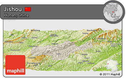 Shaded Relief Panoramic Map of Jishou, physical outside