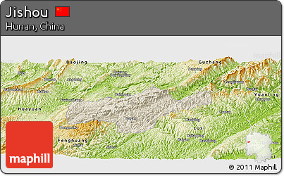 Shaded Relief Panoramic Map of Jishou, physical outside