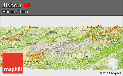 Shaded Relief Panoramic Map of Jishou, physical outside