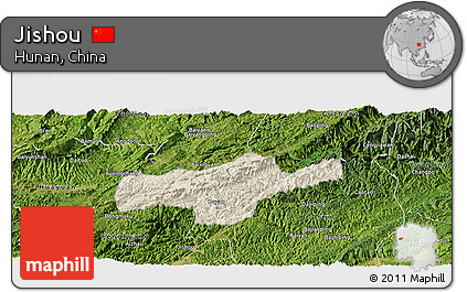 Shaded Relief Panoramic Map of Jishou, satellite outside