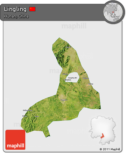 Satellite 3D Map of Lingling, single color outside