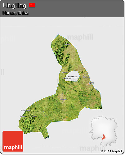 Satellite 3D Map of Lingling, single color outside