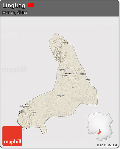Shaded Relief 3D Map of Lingling, cropped outside
