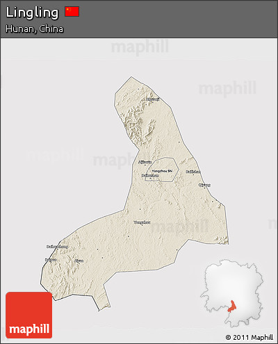 Shaded Relief 3D Map of Lingling, cropped outside