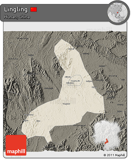 Shaded Relief 3D Map of Lingling, darken