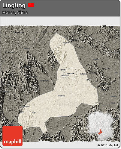 Shaded Relief 3D Map of Lingling, darken