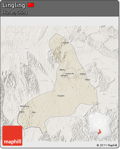 Shaded Relief 3D Map of Lingling, lighten