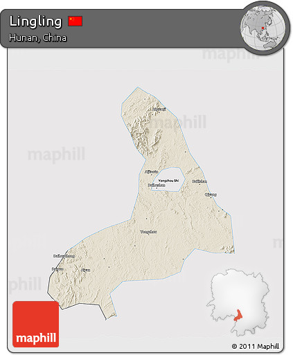 Shaded Relief 3D Map of Lingling, single color outside