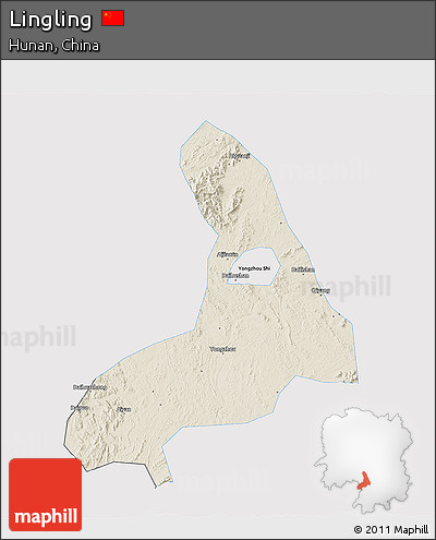 Shaded Relief 3D Map of Lingling, single color outside