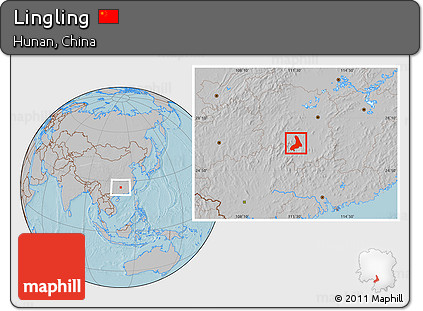 Gray Location Map of Lingling, hill shading