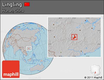 Gray Location Map of Lingling, hill shading
