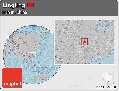 Gray Location Map of Lingling, hill shading