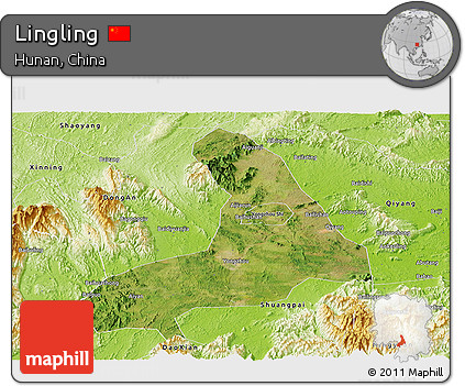 Satellite Panoramic Map of Lingling, physical outside