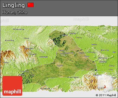 Satellite Panoramic Map of Lingling, physical outside