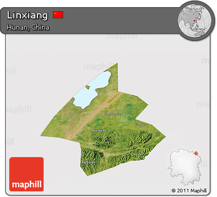 Satellite 3D Map of Linxiang, cropped outside